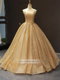 Sparkly Gold Sweet 16 Dresses Broad Strap Golden Quinceanera Dress 66731