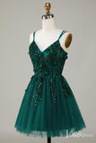 Sparkly Green Lace Applique Homecoming Dresses Spaghetti Strap Back to School Dress S24010-prom dresses-Viniodress-Viniodress