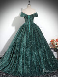 Prom Dress 2025 Sparkly Green Sequin Prom Ball Gown Off the Shoulder Quinceanera Dresses BG025-unique prom dresses-Green-Custom Size-Viniodress