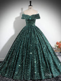 Prom Dress 2025 Sparkly Green Sequin Prom Ball Gown Off the Shoulder Quinceanera Dresses BG025-unique prom dresses-Green-Custom Size-Viniodress