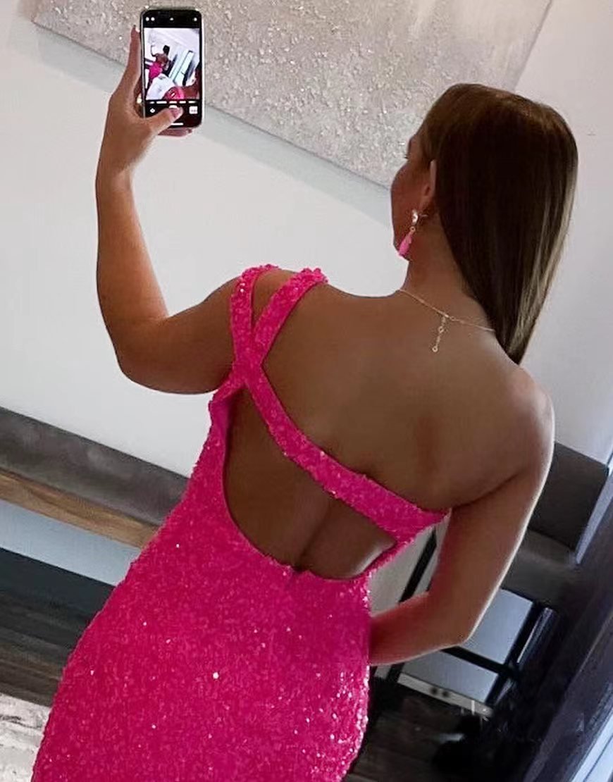 Sparkly Hot Pink Bodycon Sequin Homecoming Dress Mini Cocktail Dresses SD1457-Homecoming Dresses 2025 -Viniodress-Hot Pink-Custom Size-