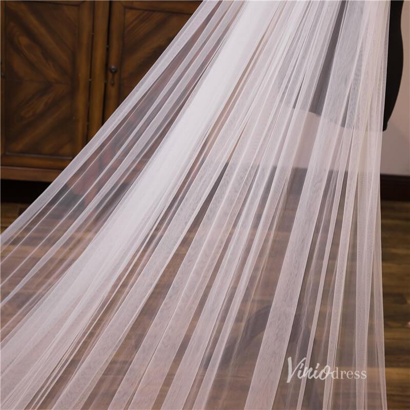 Sparkly Lace Appliqued 1 Tier Tulle Cathedral Veil Viniodress-Bridal Veil 2025 -Viniodress-Ivory-