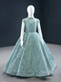 Sparkly Lace Girl's Ball Gown High Neck Blue Kids Pageant Dress 66981C