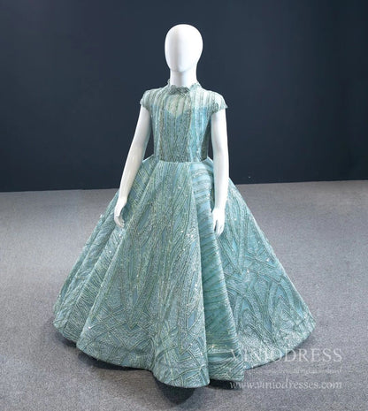 Sparkly Lace Girl's Ball Gown High Neck Blue Kids Pageant Dress 66981C-Pageant Dresses for Kids 2025 -Viniodress-As Picture-CHILD 2-