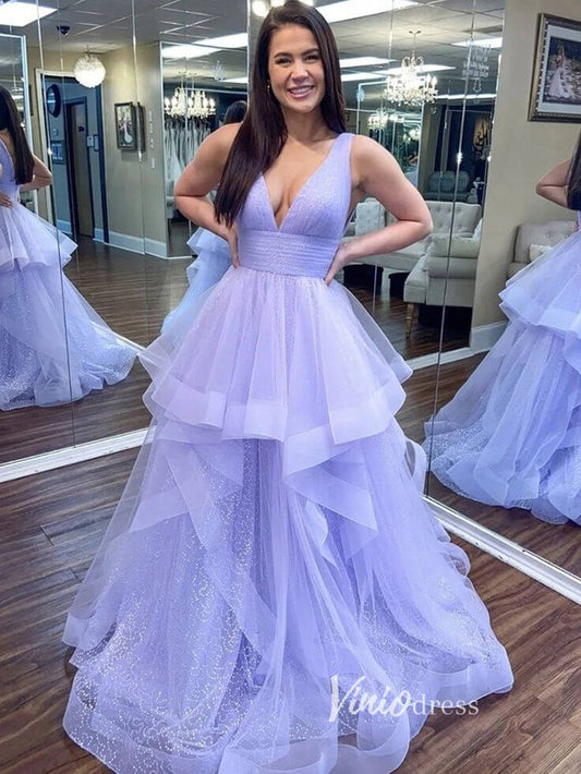 Sparkly Lavender Ruffle Prom Dresses Sequin Tulle Junior Prom Gown FD1401B-prom dresses 2025 -Viniodress-Lavender-Custom Size-