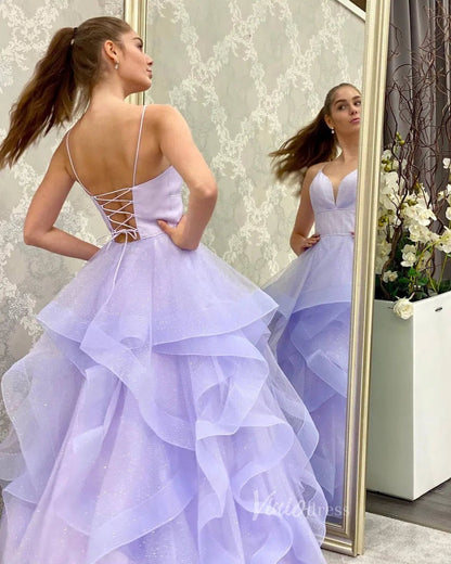 Sparkly Lavender Tiered Long Prom Dresses with Straps FD2649B-prom dresses 2025 -Viniodress-Lilac-Custom Size-