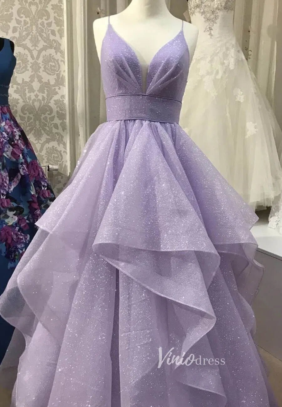 Sparkly Lavender Tiered Long Prom Dresses with Straps FD2649B-prom dresses 2025 -Viniodress-Lilac-Custom Size-