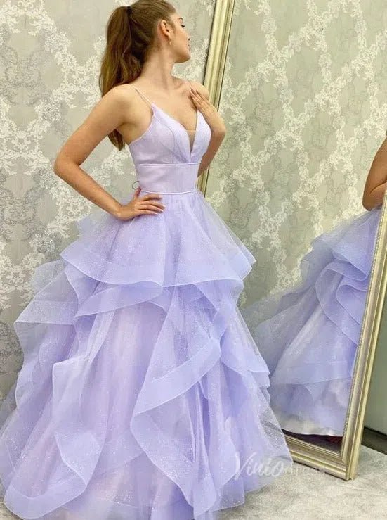 Sparkly Lavender Tiered Long Prom Dresses with Straps FD2649B-prom dresses 2025 -Viniodress-Lilac-Custom Size-