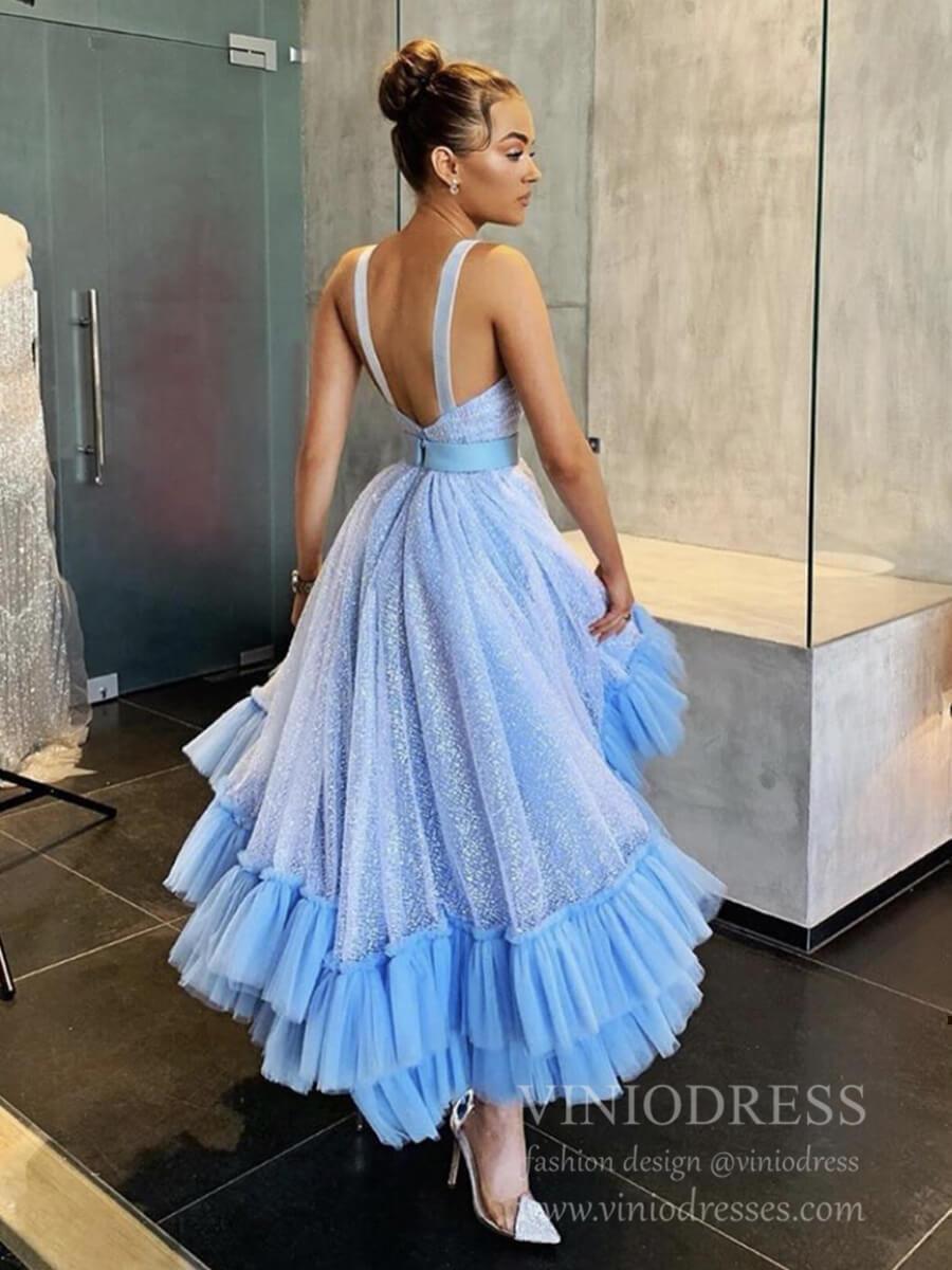 Short Prom Dresses 2025 Sparkly Light Blue High Low Prom Dresses Layered Tulle Long Homecoming Dress SD1342-prom dresses-Viniodress-Light Blue-Custom Size-Viniodress