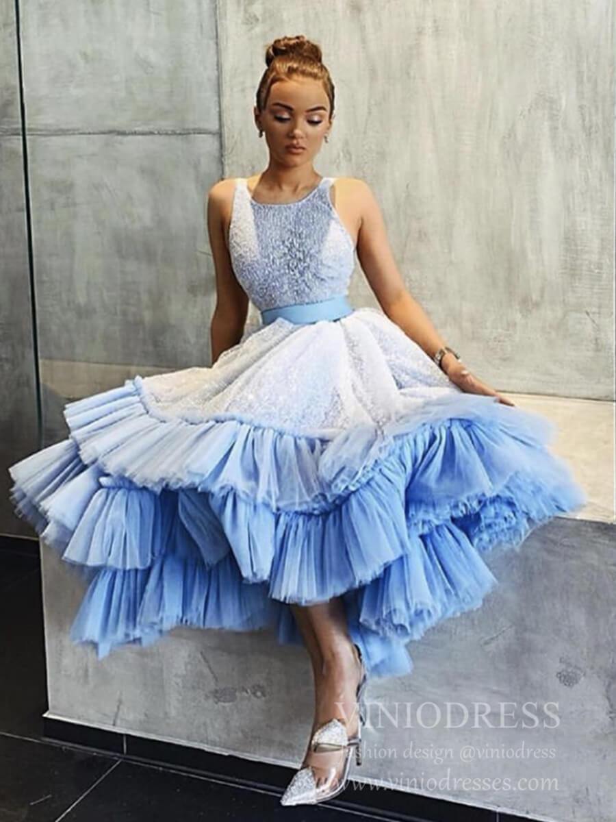 Short Prom Dresses 2025 Sparkly Light Blue High Low Prom Dresses Layered Tulle Long Homecoming Dress SD1342-prom dresses-Viniodress-Light Blue-Custom Size-Viniodress