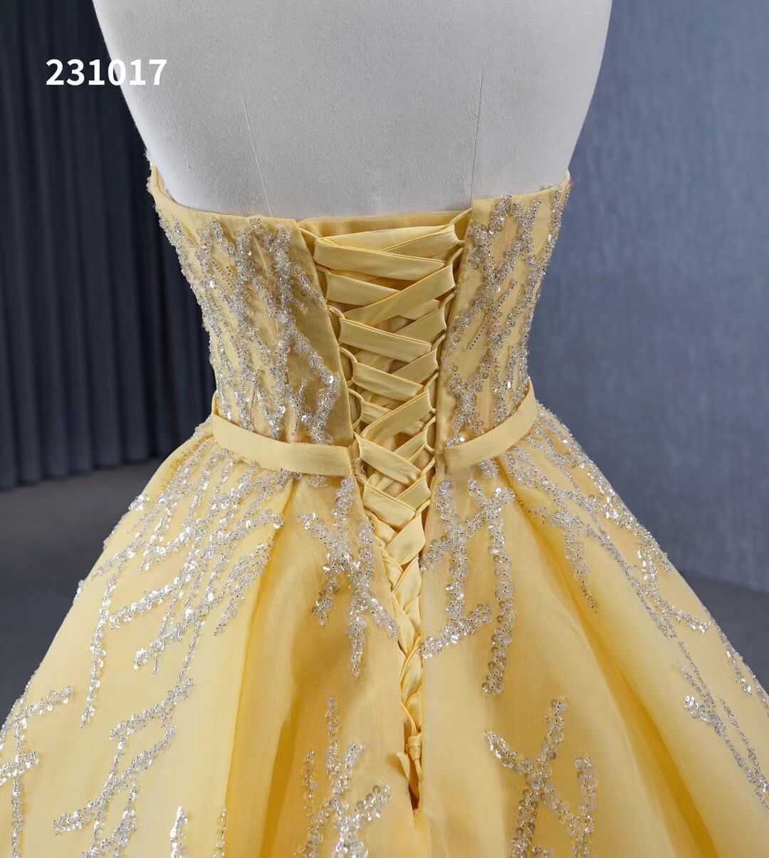 Sparkly Light Gold Ball Gown Prom Dresses Beaded Strapless Quince Dres   Viniodress