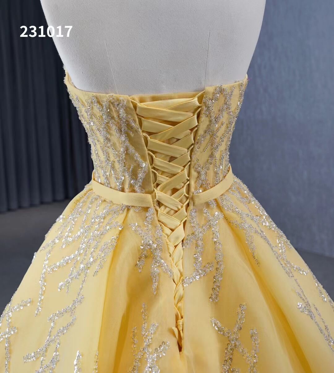 Sparkly Light Gold Ball Gown Prom Dresses Beaded Strapless Quince Dress 231017 - ViniodressQuinceanera DressesGoldCustom Size - Formal Dresses - Ball Gowns