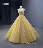 Sparkly Light Gold Ball Gown Prom Dresses Beaded Strapless Quince Dress 231017