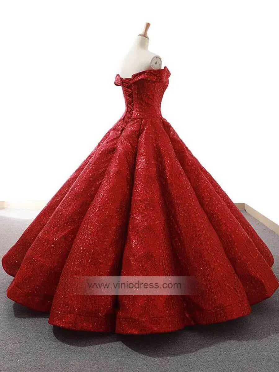 Sparkly Long Sequin Prom Dresses Red Quinceanera Dress FD1119 viniodress-prom dresses-Viniodress-Viniodress