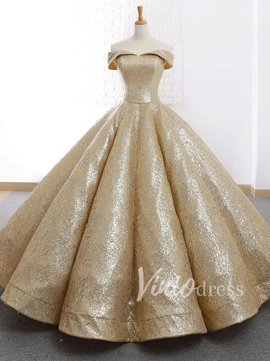 Sparkly Long Sequin Prom Dresses Red Quinceanera Dress FD1119 viniodress-prom dresses-Viniodress-Gold-Custom Size-Viniodress