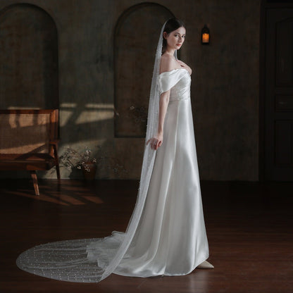 Sparkly Long Tulle Pearl Veil for Brides Viniodress V873-Bridal Veil 2025 -Viniodress-Ivory-300cm-