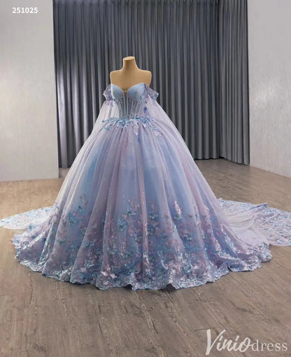 Sparkly Off Shoulder Blue Purple Quinceañera Dress with Butterfly Appliques 251025-Quinceanera Dresses 2025 -Viniodress-Light Blue-Custom Size-