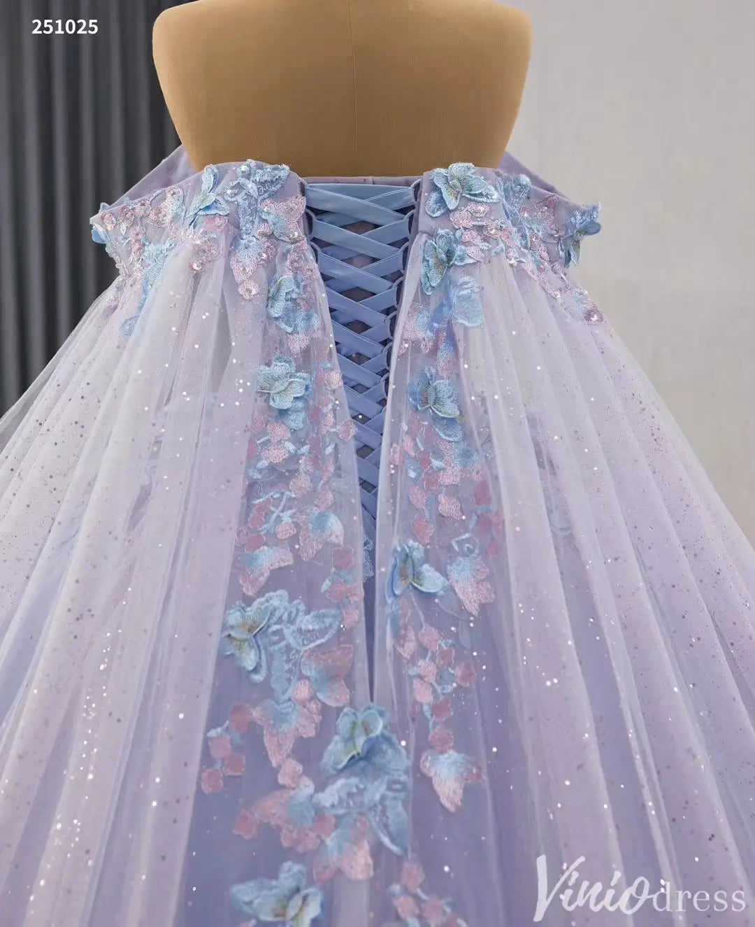 Sparkly Off Shoulder Blue Purple Quinceañera Dress with Butterfly Appliques 251025-Quinceanera Dresses 2025 -Viniodress-Light Blue-Custom Size-