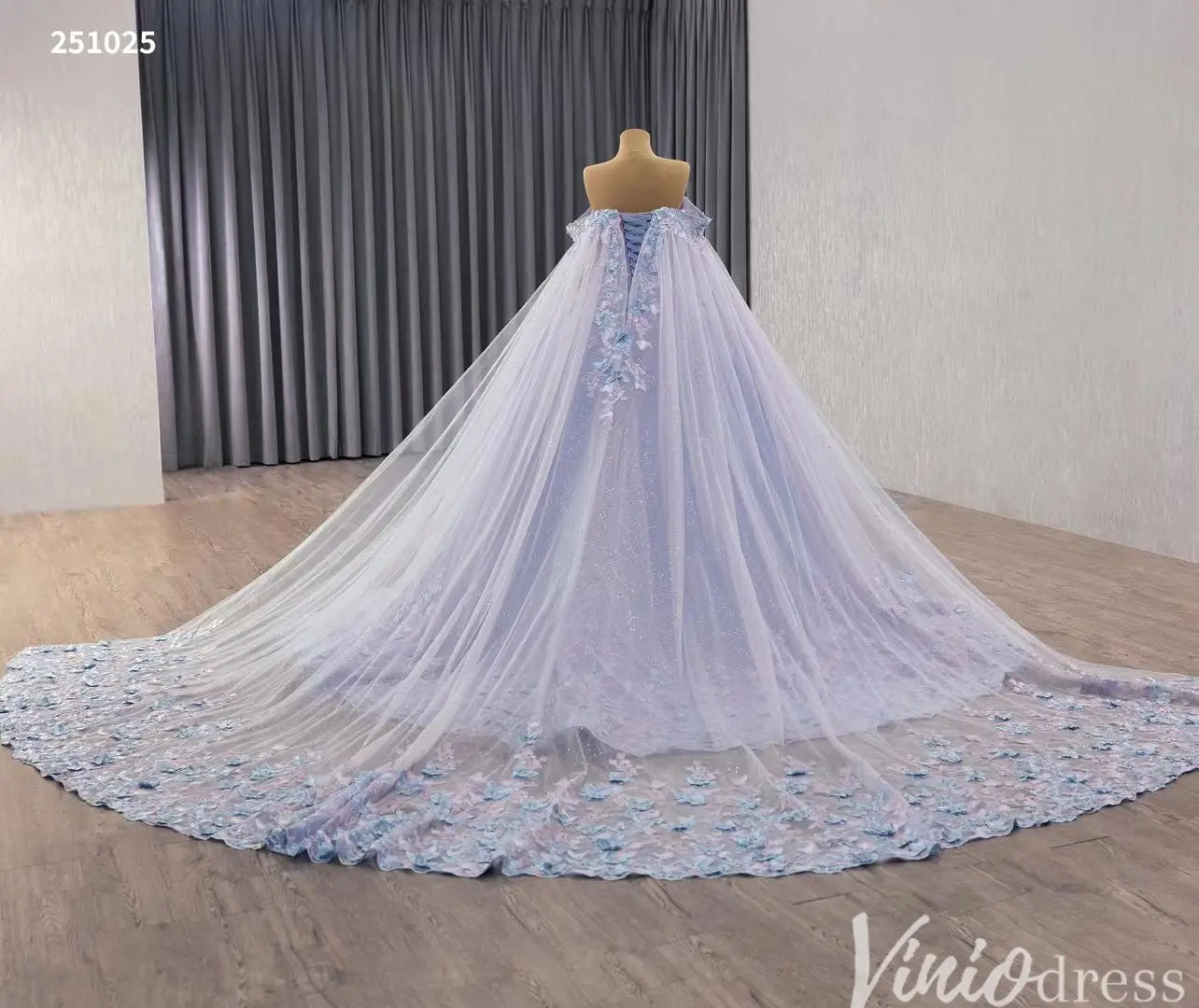 Sparkly Off Shoulder Blue Purple Quinceañera Dress with Butterfly Appliques 251025-Quinceanera Dresses 2025 -Viniodress-Light Blue-Custom Size-