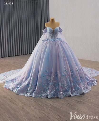 Sparkly Off Shoulder Blue Purple Quinceañera Dress with Butterfly Appliques 251025-Quinceanera Dresses 2025 -Viniodress-Light Blue-Custom Size-
