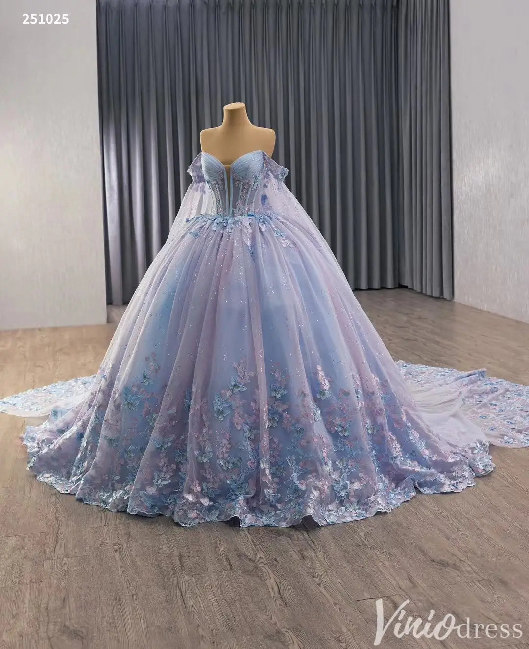 Sparkly Off Shoulder Blue Purple Quinceañera Dress with Butterfly Appliques 251025-Quinceanera Dresses 2025 -Viniodress-Light Blue-Custom Size-