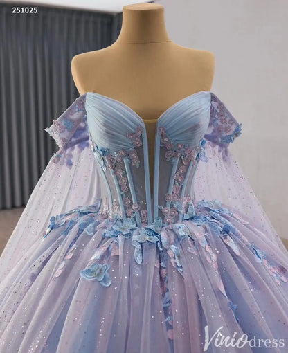 Sparkly Off Shoulder Blue Purple Quinceañera Dress with Butterfly Appliques 251025-Quinceanera Dresses 2025 -Viniodress-Light Blue-Custom Size-