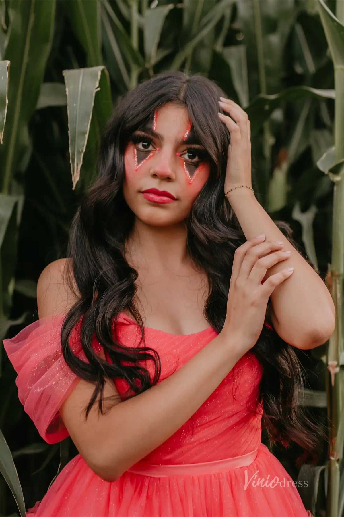 Sparkly Off Shoulder Homecoming Dress with Pleated Bodice and Tiered Ruffle Tulle Skirt – H1116-Homecoming Dresses 2025 -Viniodress-Peach-Custom Size-