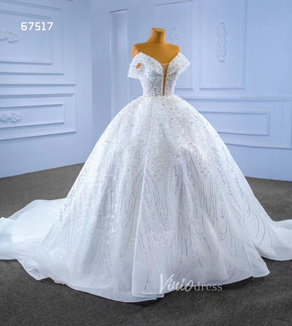 Sparkly Off the Shoulder Ball Gown Dubai Wedding Dresses 67517-wedding dresses 2025 -Viniodress-Ivory-Custom Size-