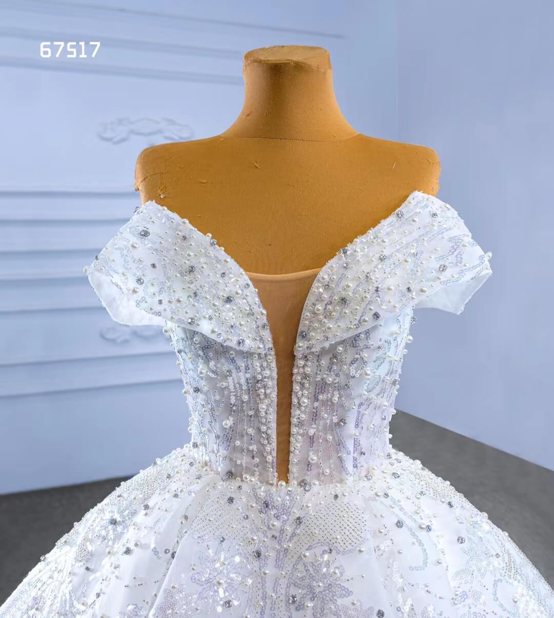 Sparkly Off the Shoulder Ball Gown Dubai Wedding Dresses 67517-wedding dresses 2025 -Viniodress-Ivory-Custom Size-