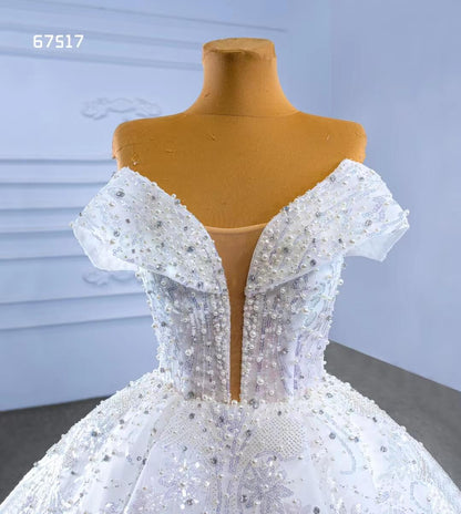 Sparkly Off the Shoulder Ball Gown Dubai Wedding Dresses 67517-wedding dresses 2025 -Viniodress-Ivory-Custom Size-