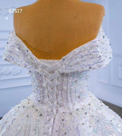 Sparkly Off the Shoulder Ball Gown Dubai Wedding Dresses 67517-wedding dresses 2025 -Viniodress-Ivory-Custom Size-