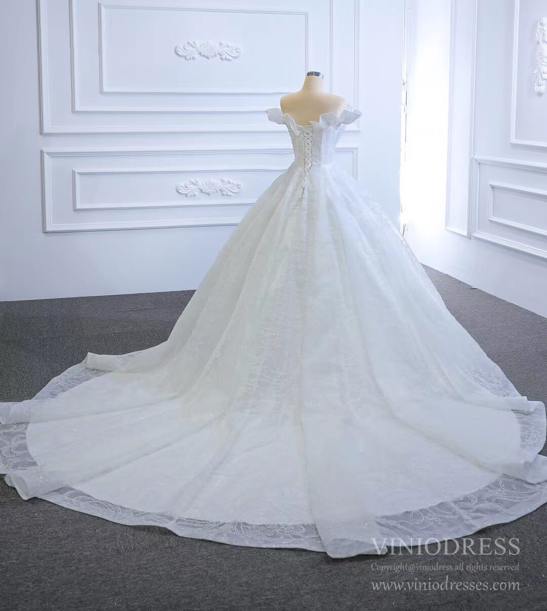 Sparkly Off the Shoulder Wedding Dresses with Long Train VW1790-wedding dresses 2025 -Viniodress-As Picture-Custom Size-