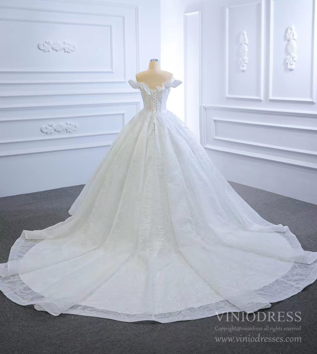 Sparkly Off the Shoulder Wedding Dresses with Long Train VW1790-wedding dresses 2025 -Viniodress-As Picture-Custom Size-