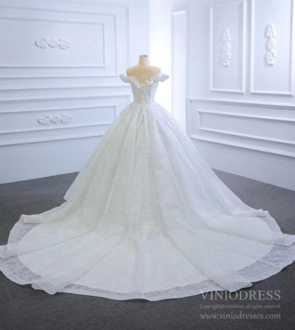 Sparkly Off the Shoulder Wedding Dresses with Long Train VW1790-wedding dresses 2025 -Viniodress-As Picture-Custom Size-