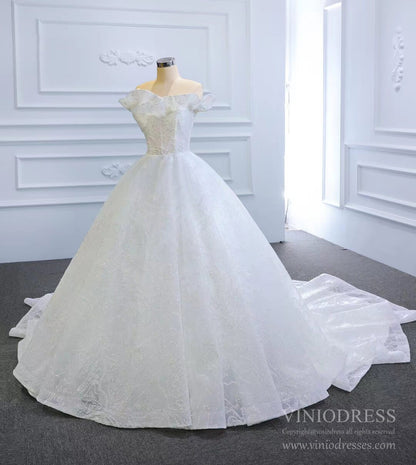 Sparkly Off the Shoulder Wedding Dresses with Long Train VW1790-wedding dresses 2025 -Viniodress-As Picture-Custom Size-