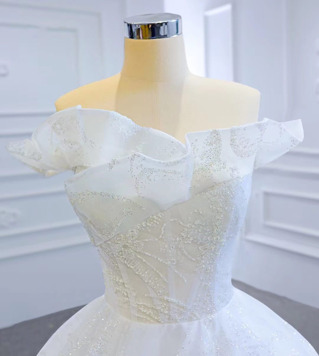 Sparkly Off the Shoulder Wedding Dresses with Long Train VW1790-wedding dresses 2025 -Viniodress-As Picture-Custom Size-