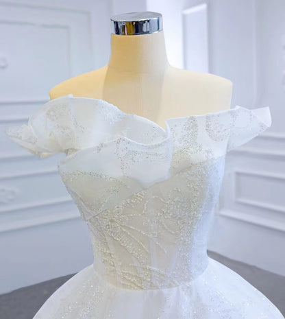 Sparkly Off the Shoulder Wedding Dresses with Long Train VW1790-wedding dresses 2025 -Viniodress-As Picture-Custom Size-