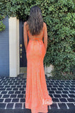 Sparkly Orange Prom Dresses 2024 Sequin Mermaid Formal Gowns with Slit FD3277-prom dresses-Viniodress-Viniodress