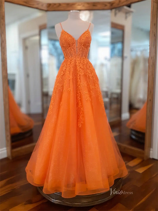 prom dresses 2025 Sparkly Orange FD5175-plus size wedding dresses Viniodress-As Picture-Custom Size-