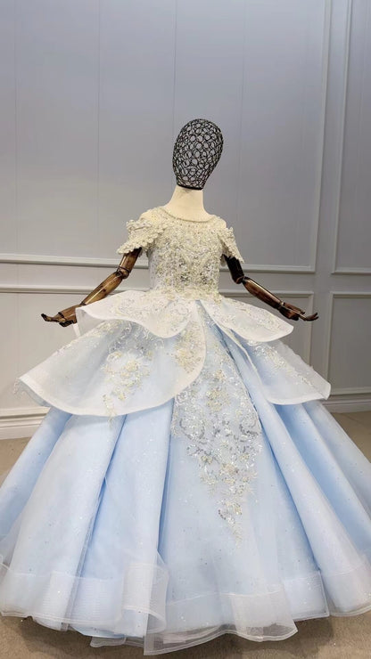 Sparkly Pageant Ball Gowns for Kids GL1098-Pageant Dresses for Kids 2025 -Viniodress-Light Blue-Custom Size-