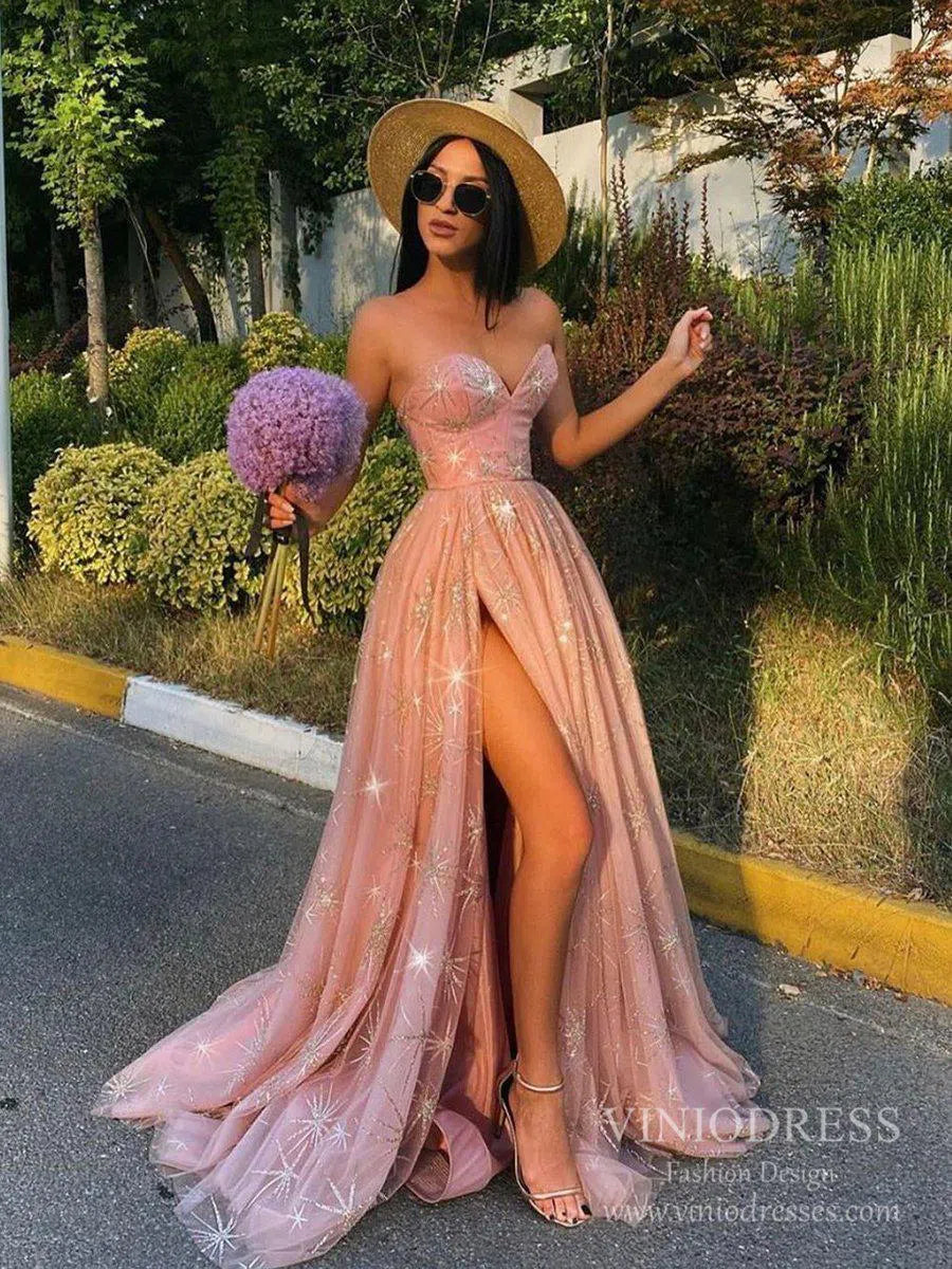 Prom Dress 2025 Sparkly Pink Long Prom Dresses Sweetheart Neck Formal Dress FD2538-unique prom dresses-Pink-Custom Size-Viniodress