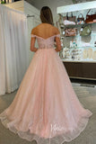 Sparkly Pink Prom Dresses 2024 Long Off the Shoulder Ball Gowns FD3500-prom dresses-Viniodress-Viniodress