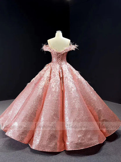 Sparkly Pink Sequin Quinceanera Dresses Off Shoulder Princess Dress FD1669 viniodress-prom dresses 2025 -Viniodress-Pink-Custom Size-