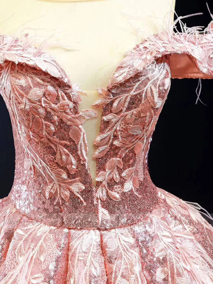 Sparkly Pink Sequin Quinceanera Dresses Off Shoulder Princess Dress FD1669 viniodress-prom dresses 2025 -Viniodress-Pink-Custom Size-