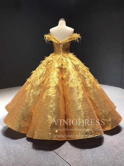 Sparkly Pink Sequin Quinceanera Dresses Off Shoulder Princess Dress FD1669 viniodress-prom dresses 2025 -Viniodress-Pink-Custom Size-