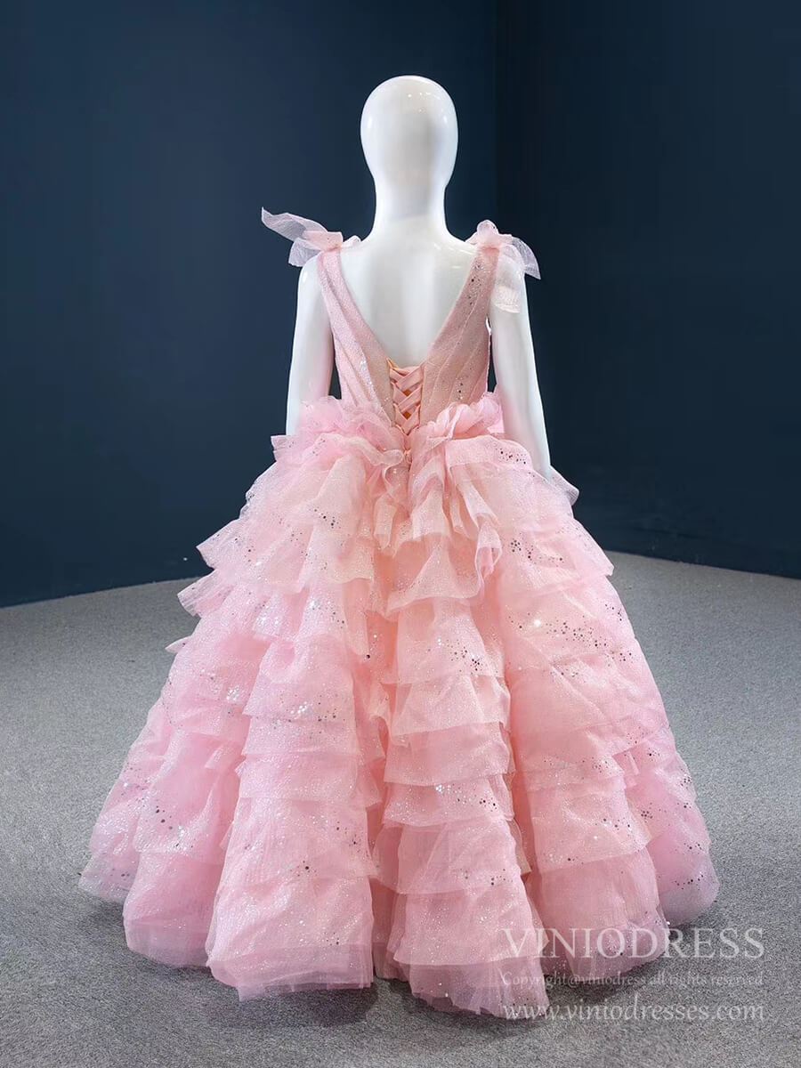 Sparkly Pink Tiered Pageant Gown for Little Girls FD2141C-Pageant Dresses for Kids 2025 -Viniodress-As Picture-Custom Size-