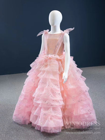 Sparkly Pink Tiered Pageant Gown for Little Girls FD2141C-Pageant Dresses for Kids 2025 -Viniodress-As Picture-Custom Size-
