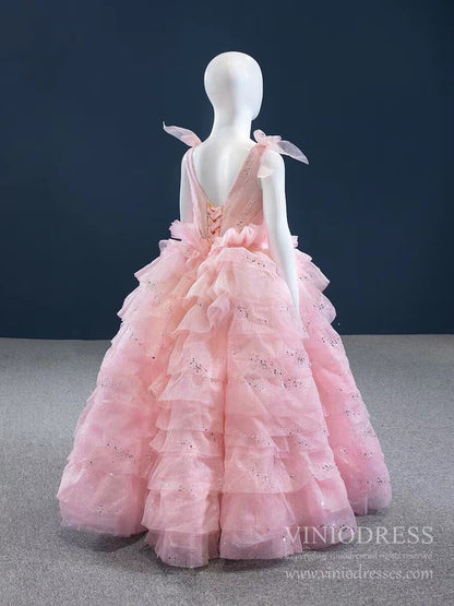 Sparkly Pink Tiered Pageant Gown for Little Girls FD2141C-Pageant Dresses for Kids 2025 -Viniodress-As Picture-Custom Size-