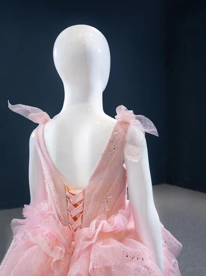 Sparkly Pink Tiered Pageant Gown for Little Girls FD2141C-Pageant Dresses for Kids 2025 -Viniodress-As Picture-Custom Size-