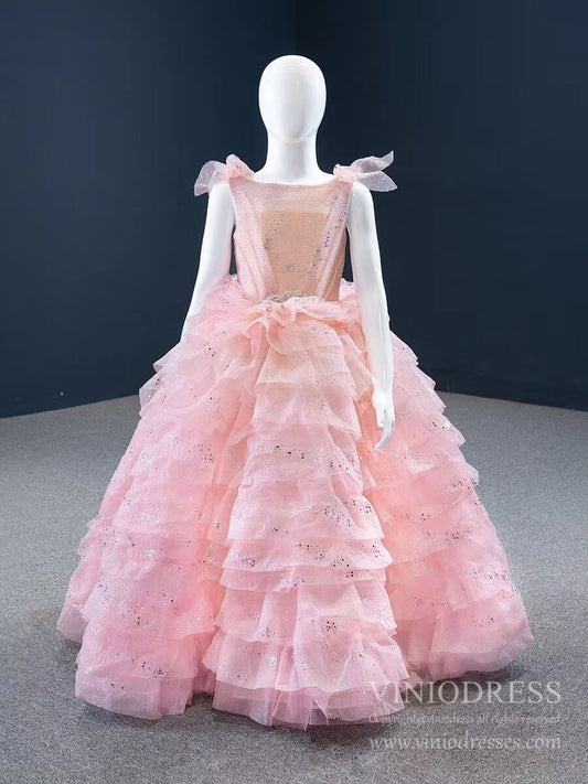 Sparkly Pink Tiered Pageant Gown for Little Girls FD2141C-Pageant Dresses for Kids 2025 -Viniodress-As Picture-Custom Size-